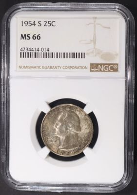 1954-S WASHINGTON QUARTER NGC MS-66. CHECK OUT OUR UPCOMING AUCTIONS ESTIMATE $60 - $80.