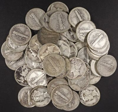 (50) 90% SILVER MERCURY DIMES. CHECK OUT OUR UPCOMING AUCTIONS ESTIMATE $130 - $180.