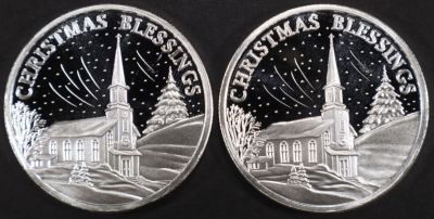(2) 1 OZ .999 SILVER 2023 XMAS BLESSINGS ROUNDS. WEEKLY COIN & CURRENCY AUCTIONS ESTIMATE $100 - 