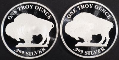(2) 1 OZ .999 SILVER BUFFALO ROUNDS. BID WITH SILVER CITY AUCTIONS ESTIMATE $80 - $120.