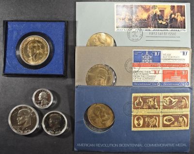COLLECTORS LOT. (1) 1976 3-COIN PROOF SET, (1) 1976 THOMAS JEFFERSON AMERICAN REVOLUTION MEDAL 