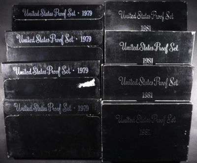 (4) 1979 & (4) 1981 US PROOF SETS. LEADERS IN ON-LINE AUCTIONS ESTIMATE $90 - $130.