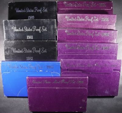 1980-1989 US PROOF SETS. BID WITH SILVER CITY AUCTIONS ESTIMATE $100 - $150.
