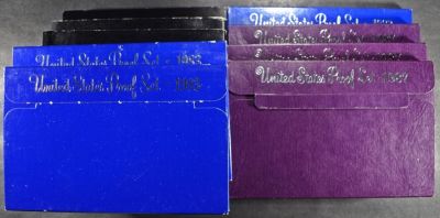 (3) 1981, (3) 1983, (3) 1987 US PROOF SETS. TOP RATED AUCTION HOUSE ESTIMATE $90 - $130.