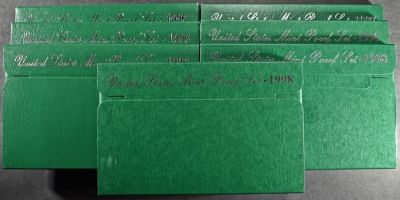 (3) 1996, (1) 1997, (3) 1998 US PROOF SETS. TOP RATED AUCTION HOUSE ESTIMATE $80 - $120.