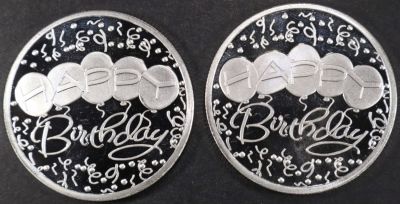 (2) 1 OZ .999 SILVER 2024 HAPPY BIRTHDAY ROUNDS. CHECK OUT OUR UPCOMING AUCTIONS ESTIMATE $120 - 