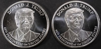 (2) 1 OZ .999 SILVER DONALD TRUMP ROUNDS. CHECK OUT OUR UPCOMING AUCTIONS ESTIMATE $100 - $150.