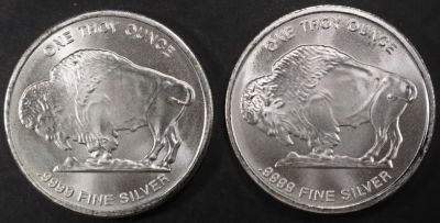 (2) 1 OZ .999 SILVER BUFFALO ROUNDS. BID WITH SILVER CITY AUCTIONS ESTIMATE $100 - $150.