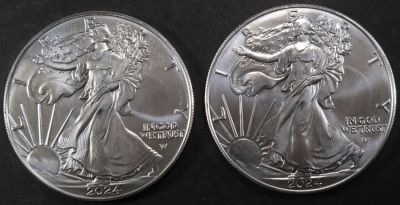 (2) 2024 AMERICAN SILVER EAGLES. BID WITH SILVER CITY AUCTIONS ESTIMATE $100 - $150.