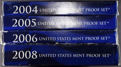 2004-2006, 2008 US PROOF SETS. BID WITH SILVER CITY AUCTIONS ESTIMATE $90 - $130.