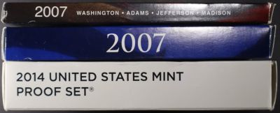 2007 (W/O OUTER SLEEVE) & 2014 US PROOF SETS. TOP RATED AUCTION HOUSE ESTIMATE $90 - $130.