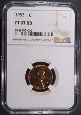 1952 LINCOLN CENT NGC PF67 RD. BID WITH SILVER CITY AUCTIONS ESTIMATE $100 - $130.