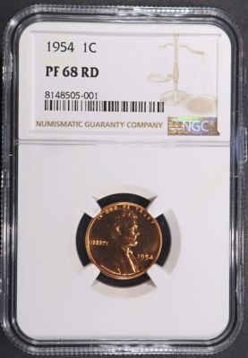 1954 LINCOLN CENT NGC PF68 RD. CHECK OUT OUR UPCOMING AUCTIONS ESTIMATE $300 - $400.