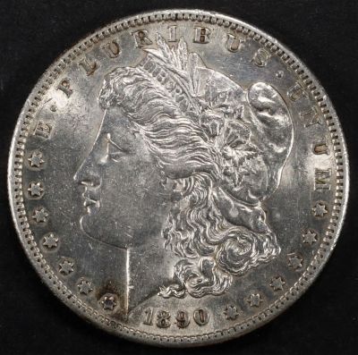 1890-S MORGAN DOLLAR AU/BU. LEADERS IN ON-LINE AUCTIONS ESTIMATE $75 - $100.