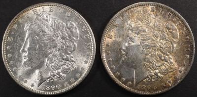 1890 & 1896 MORGAN DOLLARS BU. WEEKLY COIN & CURRENCY AUCTIONS ESTIMATE $150 - $200.