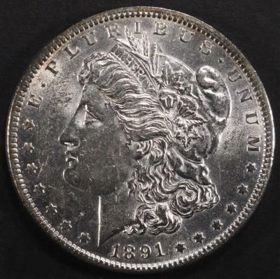 1891 MORGAN DOLLAR BU. TOP RATED AUCTION HOUSE ESTIMATE $80 - $100.
