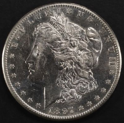 1897-S MORGAN DOLLAR AU/BU. LEADERS IN ON-LINE AUCTIONS ESTIMATE $100 - $130.