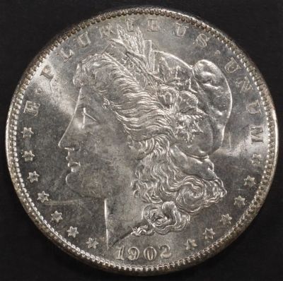 1902-O MORGAN DOLLAR CH BU. LEADERS IN ON-LINE AUCTIONS ESTIMATE $100 - $130.