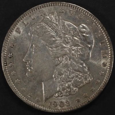 1903 MORGAN DOLLAR CH AU. LEADERS IN ON-LINE AUCTIONS ESTIMATE $70 - $90.