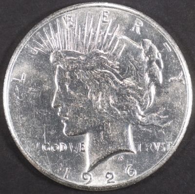 1926 PEACE DOLLAR AU/BU. TOP RATED AUCTION HOUSE ESTIMATE $75 - $100.