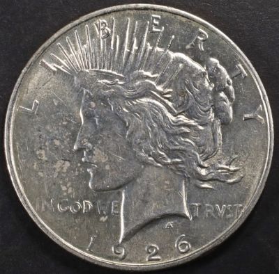 1926-D PEACE DOLLAR AU. CHECK OUT OUR UPCOMING AUCTIONS ESTIMATE $75 - $100.