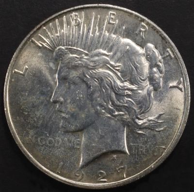 1927-D PEACE DOLLAR CH BU. WEEKLY COIN & CURRENCY AUCTIONS ESTIMATE $600 - $700.