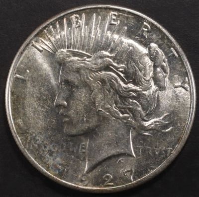 1927-S PEACE DOLLAR BU, SCRATCH REV. CHECK OUT OUR UPCOMING AUCTIONS ESTIMATE $200 - $250.
