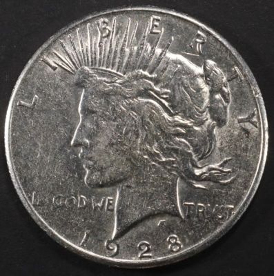 1928-S PEACE DOLLAR AU. TOP RATED AUCTION HOUSE ESTIMATE $120 - $150.