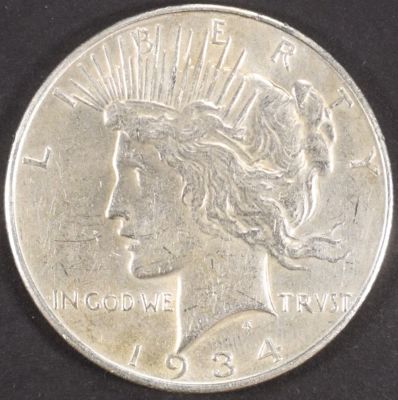 1934-D PEACE DOLLAR AU. TOP RATED AUCTION HOUSE ESTIMATE $75 - $100.