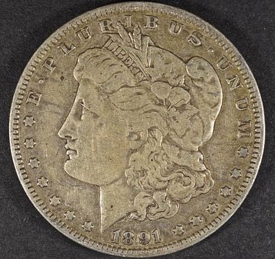 1891-O MORGAN DOLLAR VF. WEEKLY COIN &amp; CURRENCY AUCTIONS ESTIMATE $75 - $100.