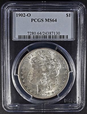 1902-O MORGAN DOLLAR PCGS MS-64. LEADERS IN ON-LINE AUCTIONS ESTIMATE $150 - $200.