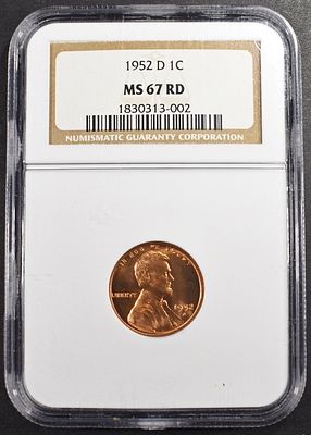 1952-D LINCOLN CENT NGC MSS-67 RD. CHECK OUT OUR UPCOMING AUCTIONS ESTIMATE $300 - $350.