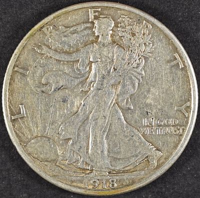 1918-S WALKING LIBERTY HALF XF. LEADERS IN ON-LINE AUCTIONS ESTIMATE $100 - $150.