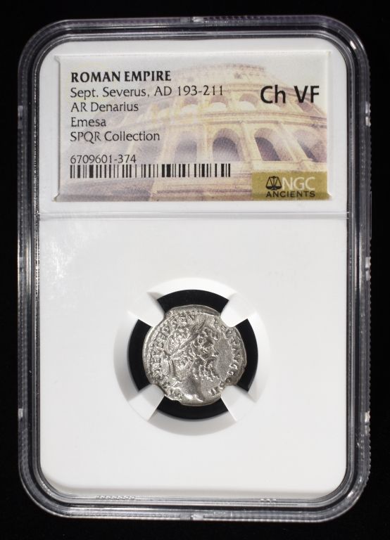 AD 193-211 SPT. SEVERUS, AR DENARIUS NGC CH VF. ROMAN EMPIRE, EMESA, SPQR COLLECTION ESTIMATE 