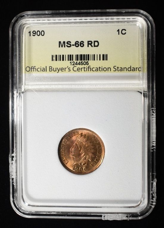 1900 INDIAN CENT OBCS GEM BU RD. TOP RATED AUCTION HOUSE ESTIMATE $1000 - $1200.