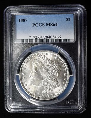 1887 MORGAN DOLLAR PCGS MS64. TOP RATED AUCTION HOUSE ESTIMATE $100 - $150.