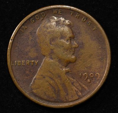 1909-S LINCOLN CENT VF. WEEKLY COIN & CURRENCY AUCTIONS ESTIMATE $150 - $180.
