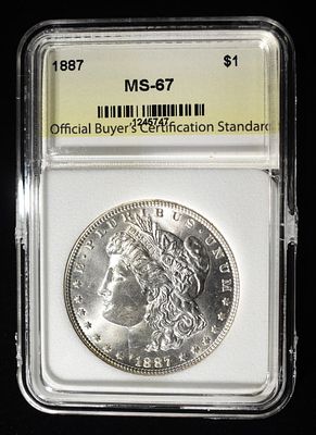 1887 MORGAN DOLLAR OBCS SUPERB GEM BU. TOP RATED AUCTION HOUSE ESTIMATE $800 - $900.