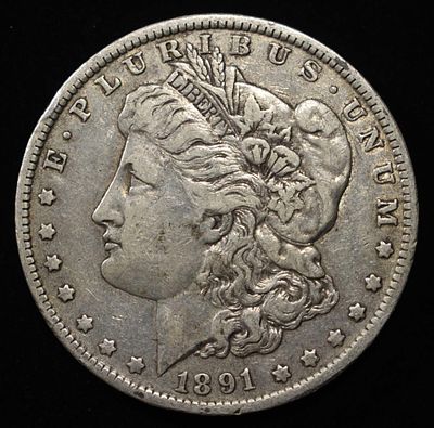 1891-O MORGAN DOLLAR XF. LEADERS IN ON-LINE AUCTIONS ESTIMATE $100 - $130.