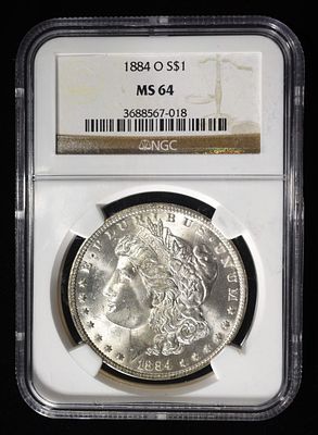 1884-O MORGAN DOLLAR NGC MS64. BID WITH SILVER CITY AUCTIONS ESTIMATE $100 - $150.