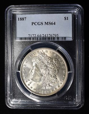 1887 MORGAN DOLLAR PCGS MS64. WEEKLY COIN & CURRENCY AUCTIONS ESTIMATE $100 - $150.