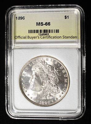 1896 MORGAN DOLLAR OBCS GEM BU. WEEKLY COIN & CURRENCY AUCTIONS ESTIMATE $230 - $250.
