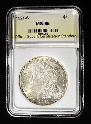 1921-S MORGAN DOLLAR OBCS GEM BU. WEEKLY COIN & CURRENCY AUCTIONS ESTIMATE $500 - $600.
