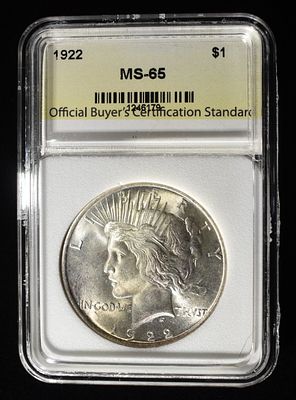 1922 PEACE DOLAR OBCS GEM BU. LEADERS IN ON-LINE AUCTIONS ESTIMATE $75 - $100.