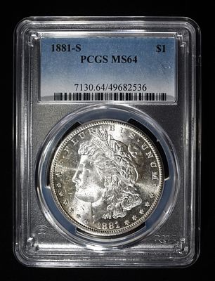 1881-S MORGAN DOLLAR PCGS MS64. WEEKLY COIN & CURRENCY AUCTIONS ESTIMATE $100 - $150.