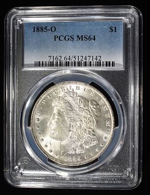 1885-O MORGAN DOLLAR PCGS MS64. BID WITH SILVER CITY AUCTIONS ESTIMATE $130 - $150.