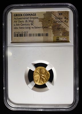 5TH CENTURY BC, GOLD ACHAEMENID EMPIRE NGC XF. ROMAN EMPIRE, SPQR COLLECTION ESTIMATE $4000 - $4500.