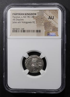AD 78-120 PACORUS, AR DRACHM NGC AU. (ALSO ATTR VOLOGASES III) PARTHIAN KINGDOM ESTIMATE $400 -