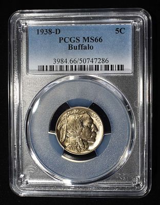 1938-D BUFFALO NICKEL PCGS MS-66. WEEKLY COIN & CURRENCY AUCTIONS ESTIMATE $100 - $150.