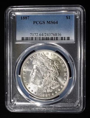 1887 MORGAN DOLLAR PCGS MS64. WEEKLY COIN & CURRENCY AUCTIONS ESTIMATE $100 - $150.
